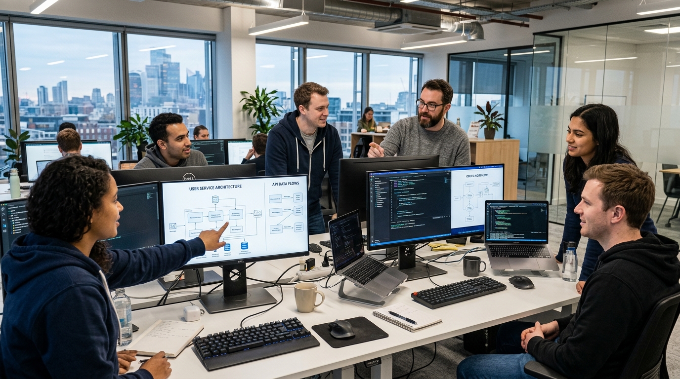Engineering team analyzing headless CMS schema architecture and omnichannel content delivery pipelines