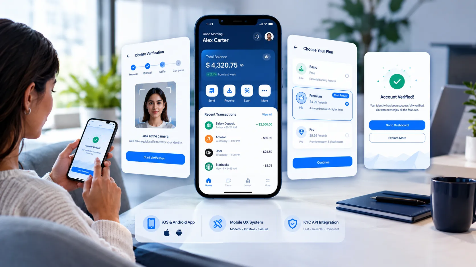 FinTech mobile app with biometric onboarding and banking dashboards by Nexovio Digital Solutions